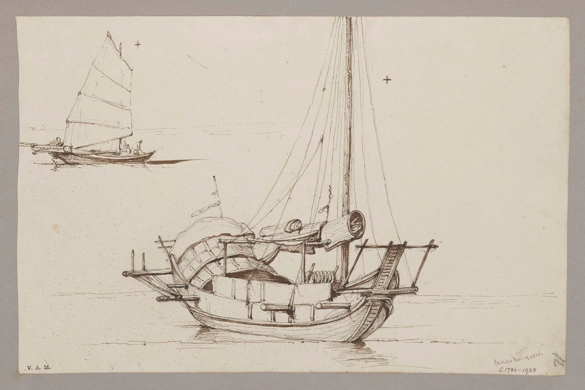 Two drawings of Chinese boats, detail
