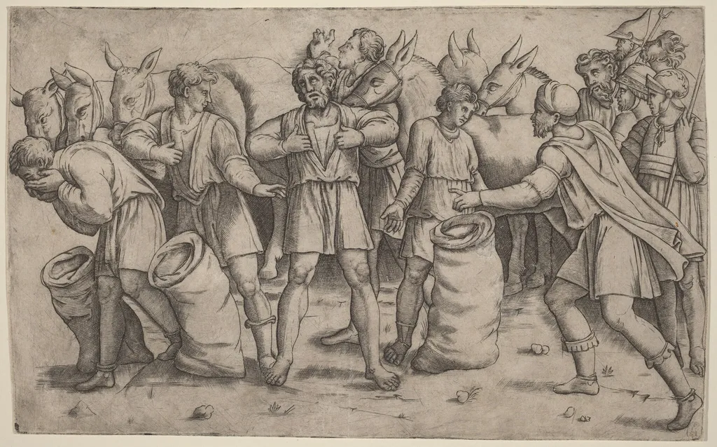 Discovery of Joseph's Cup, by Giovanni Antonio da Brescia, ink, 1523
