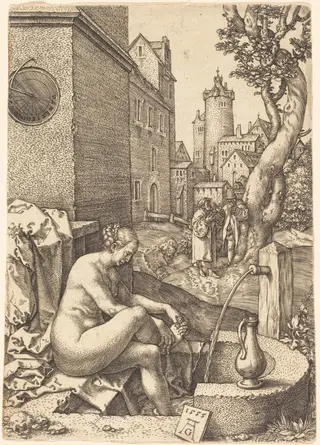 Susanna Surprised by the Two Elders, by Heinrich Aldegrever, ink, 1555