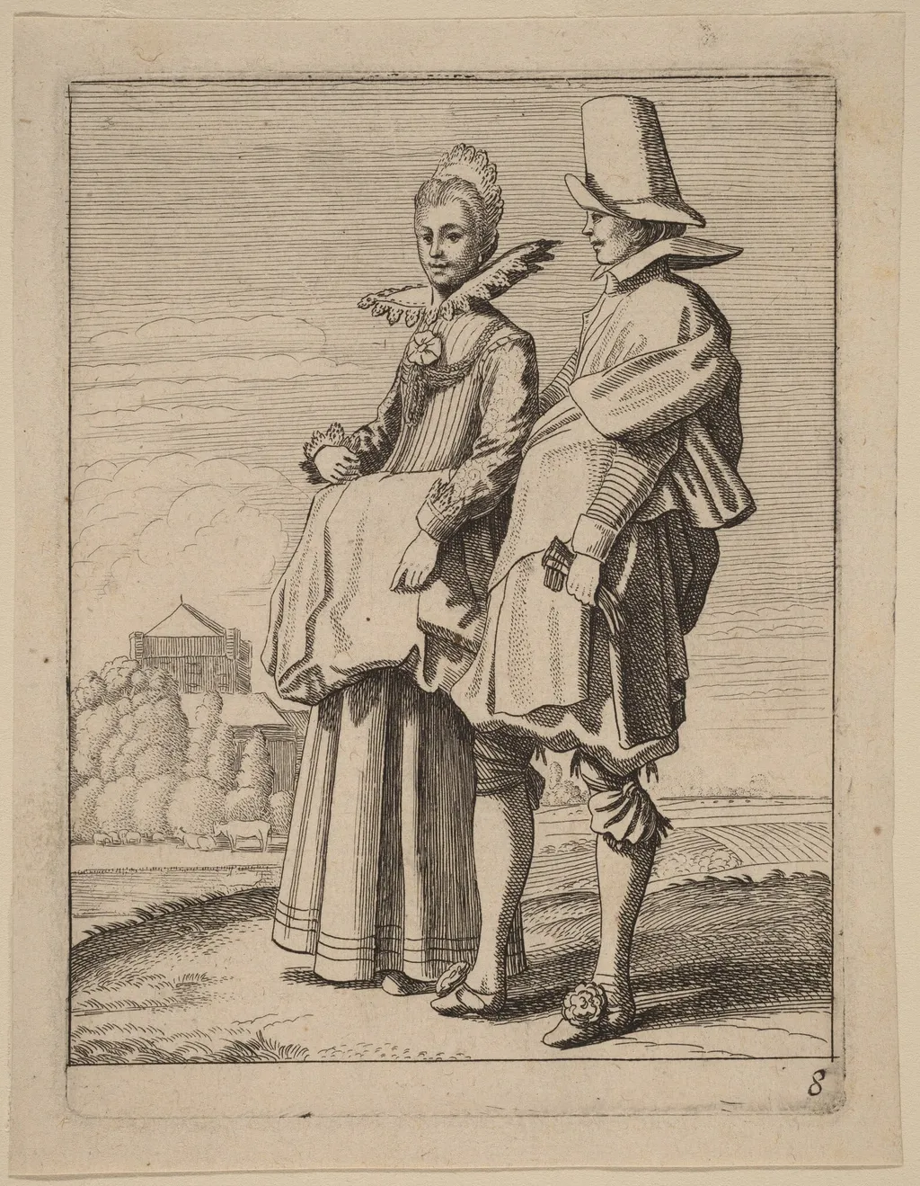 Two Figures in Costume, by Velde, Jan van de, II, ink, 1617