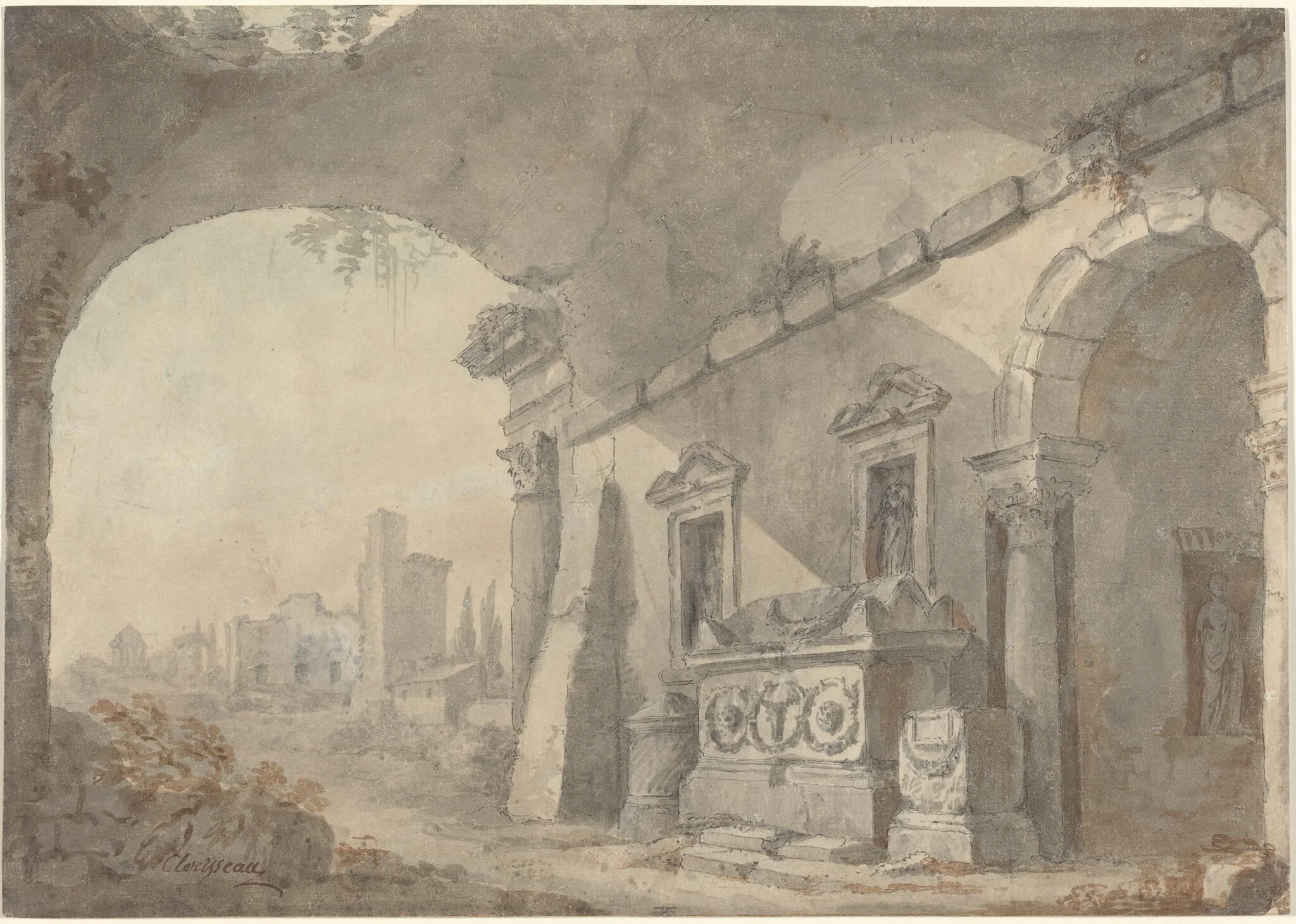 Roman Ruins with a Sepulchre, detail