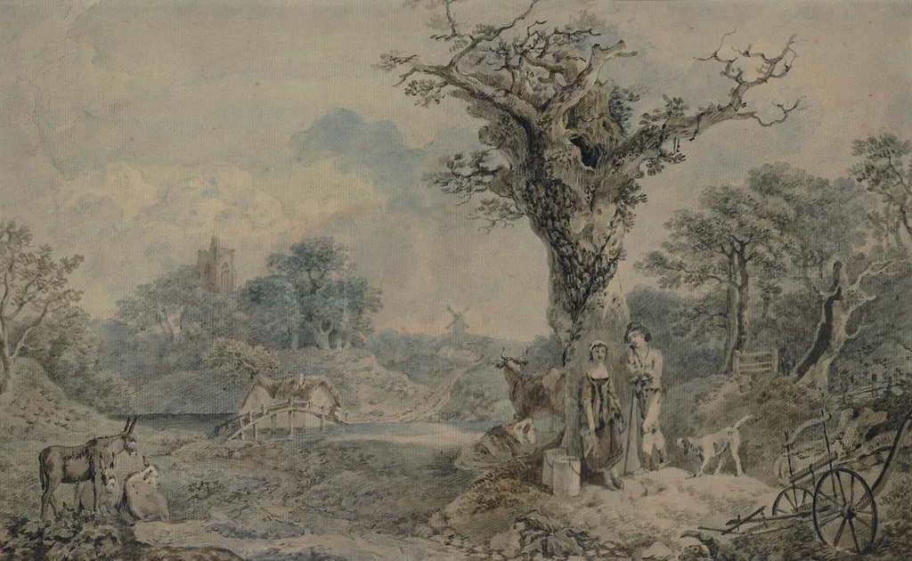 Landscape with figures and cattle, by Benjamin Barker, watercolor, 1800