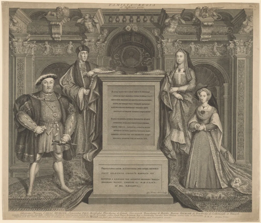Henry VII and the Family of Henry VIII in Whitehall Palace, by George Vertue, ink, 1720