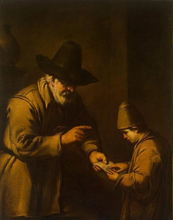 Old Man Teaching a Boy to Read, detail