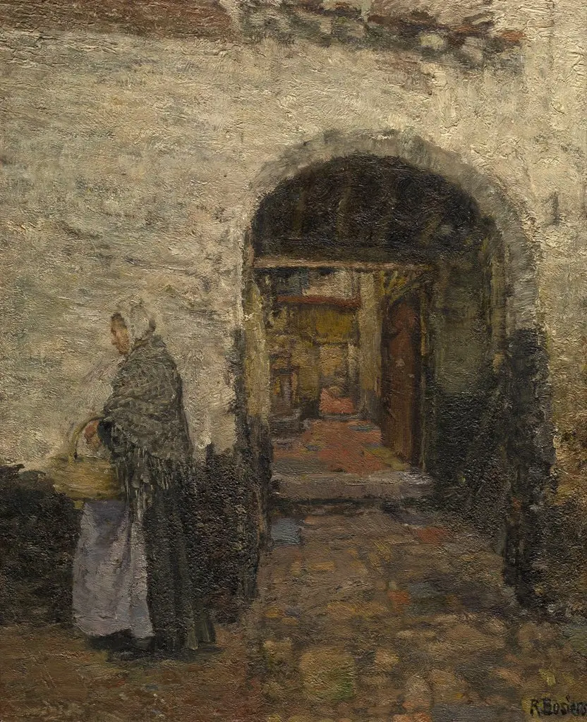 The Vlaaikensgang in Antwerp, by René Bosiers, oil, 1911