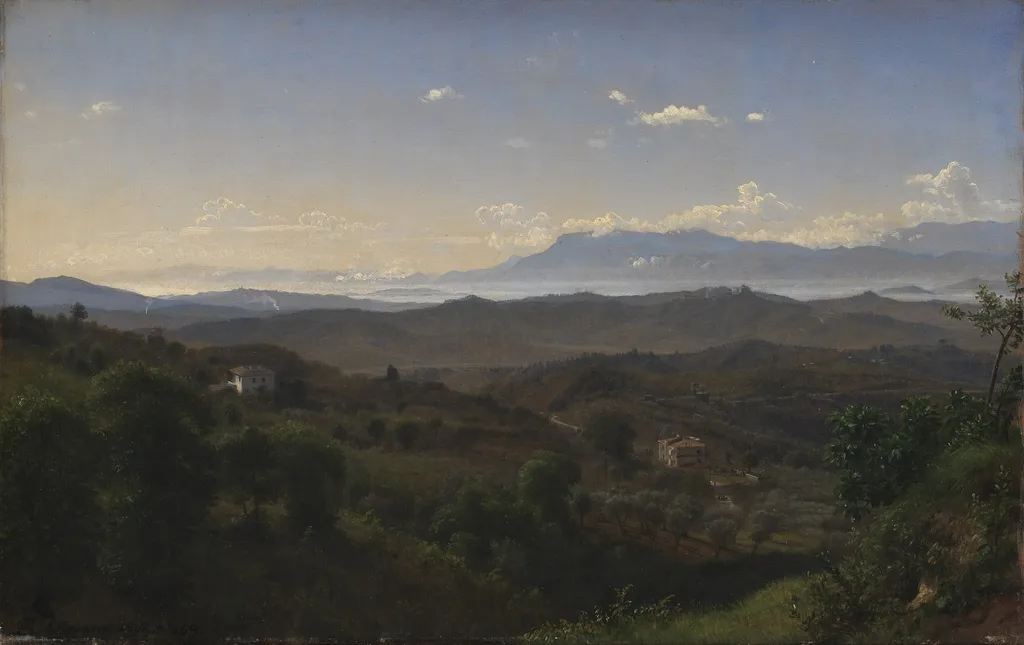 View of the Sacco Valley southeast of Olevano. The Volsci Montains can be Seen in the Background, by P. C. Skovgaard, oil, 1869