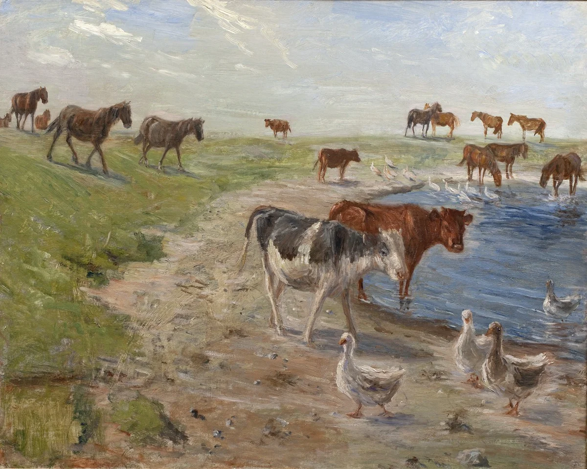 Calves and Geese at a Wateringhole on the Island of Saltholm, detail