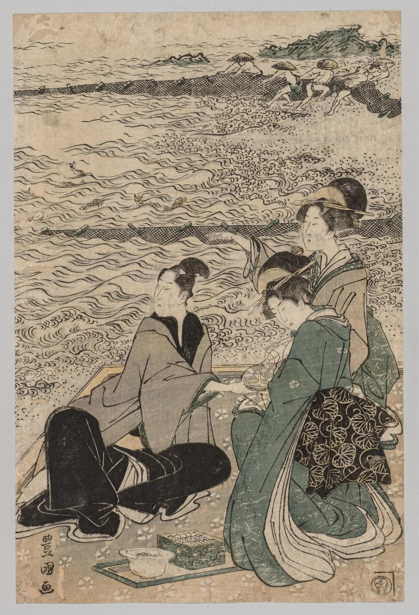 Man and Two Women at the Sea Shore, detail