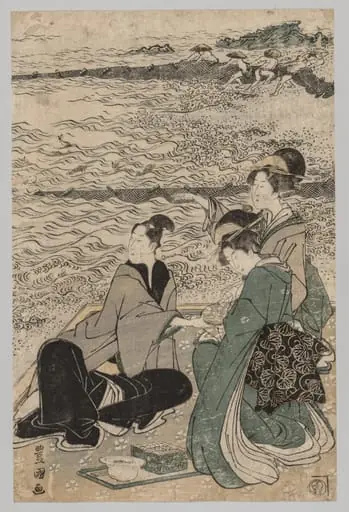 Man and Two Women at the Sea Shore, by Utagawa Toyokuni I, 1797