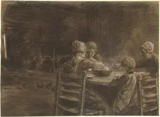 East Frisian Peasants Eating Supper, by Max Liebermann, chalk, 1893
