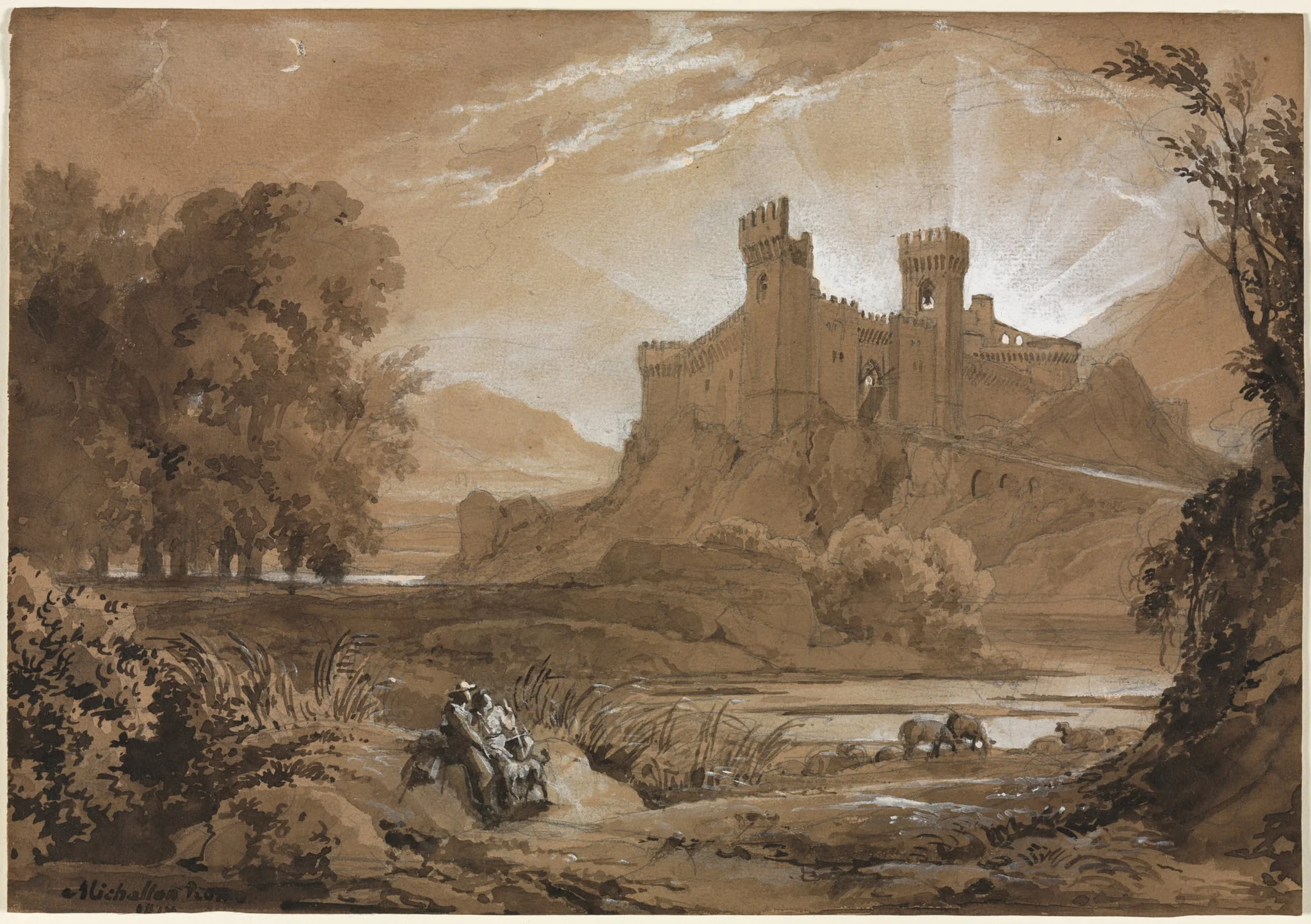 Landscape with Castle and Shepherds, detail
