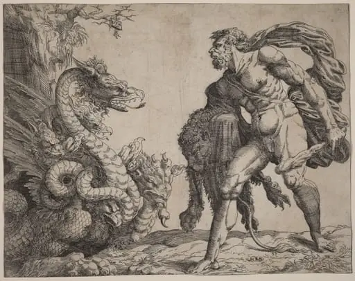 Hercules and the Hydra, by Battista Angolo del Moro, ink, 1552