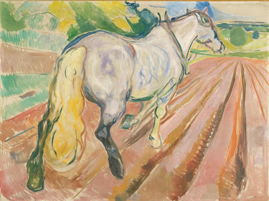 White Horse Seen from the Rear, by Edvard Munch, oil, 1917