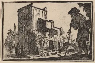 Shepherd and Ruins, by Edouard Eckman, ink, 1621
