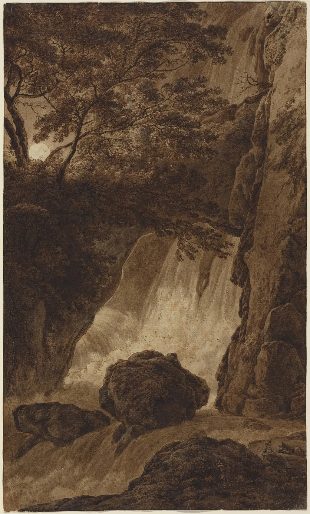 A Waterfall by Moonlight, by Franz Innocenz Josef Kobell, ink, 1786