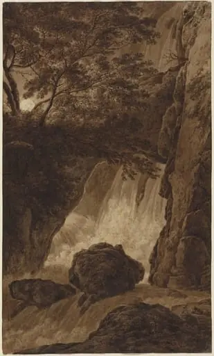 A Waterfall by Moonlight, by Franz Innocenz Josef Kobell, ink, 1786