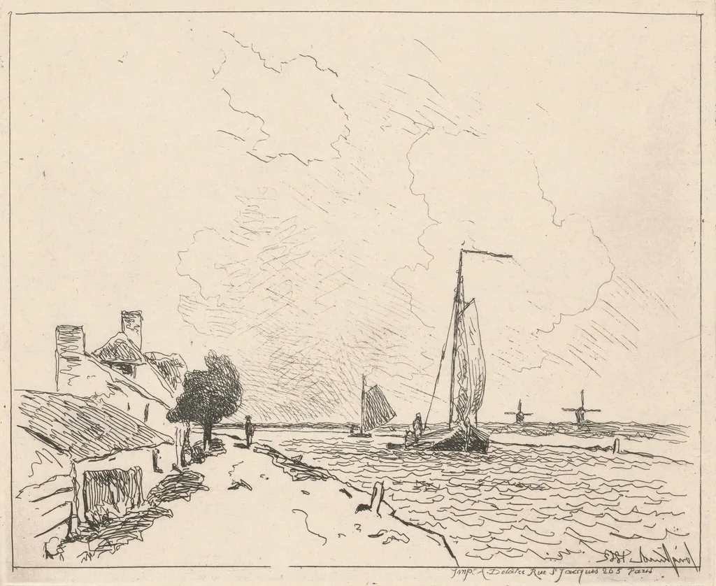 Two Boats at Sail (Les deux Barques à voile), by Johan Barthold Jongkind, ink, 1862