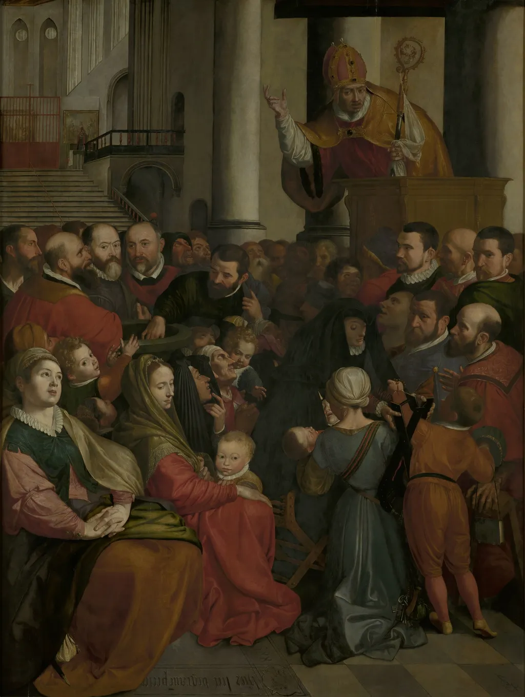 Saint Eligius preaches in Antwerp, by Ambrosius Francken I, oil, 1594