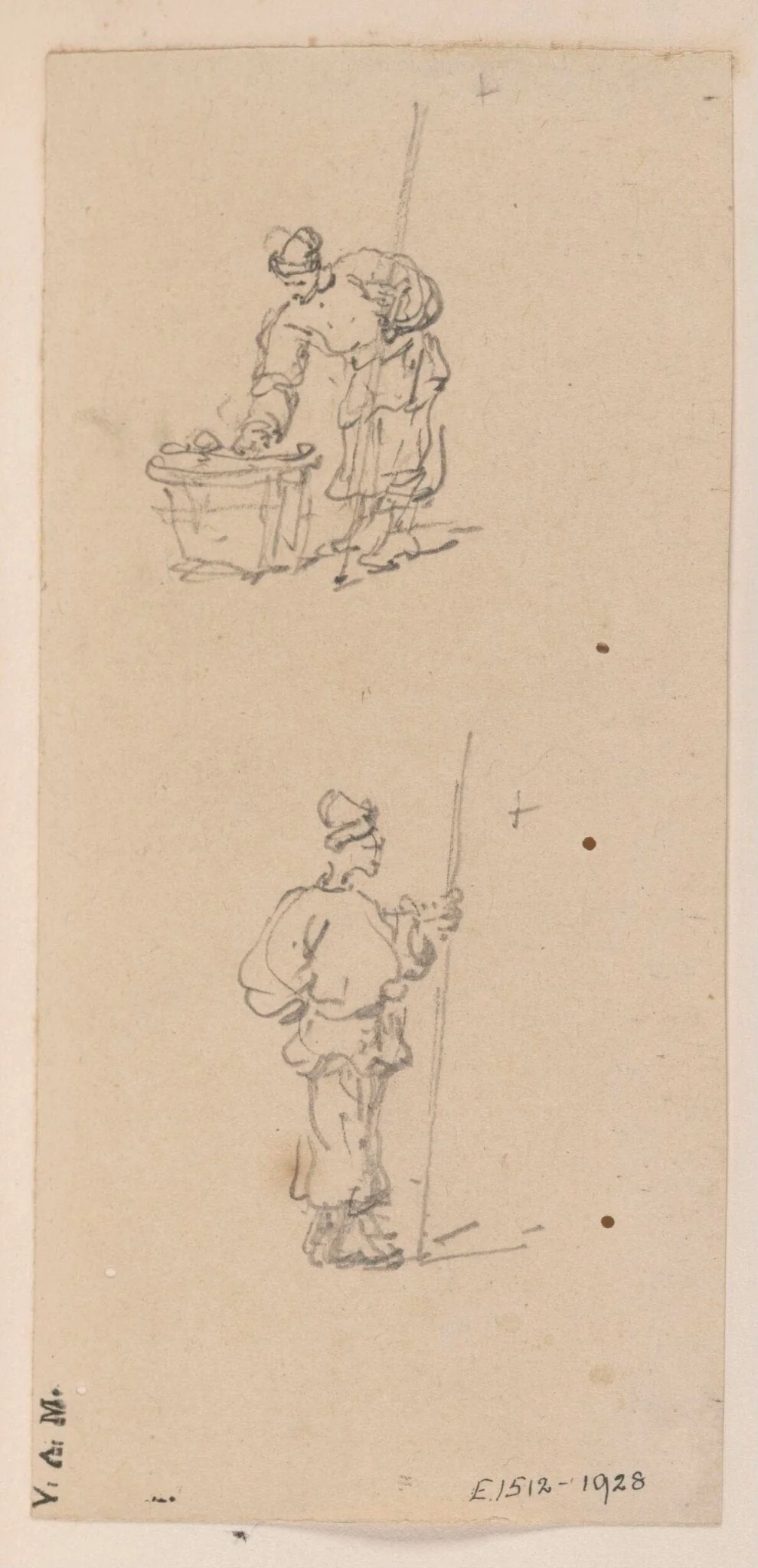 Two drawings of Chinese men, detail