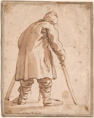 Caricature of a Man, Said to Be Pietro da Cortona, by Pier Francesco Mola, ink, 1639