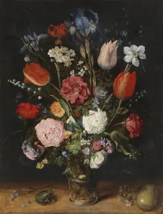 Vase of Flowers, by Jan Brueghel, the elder, oil, 1550