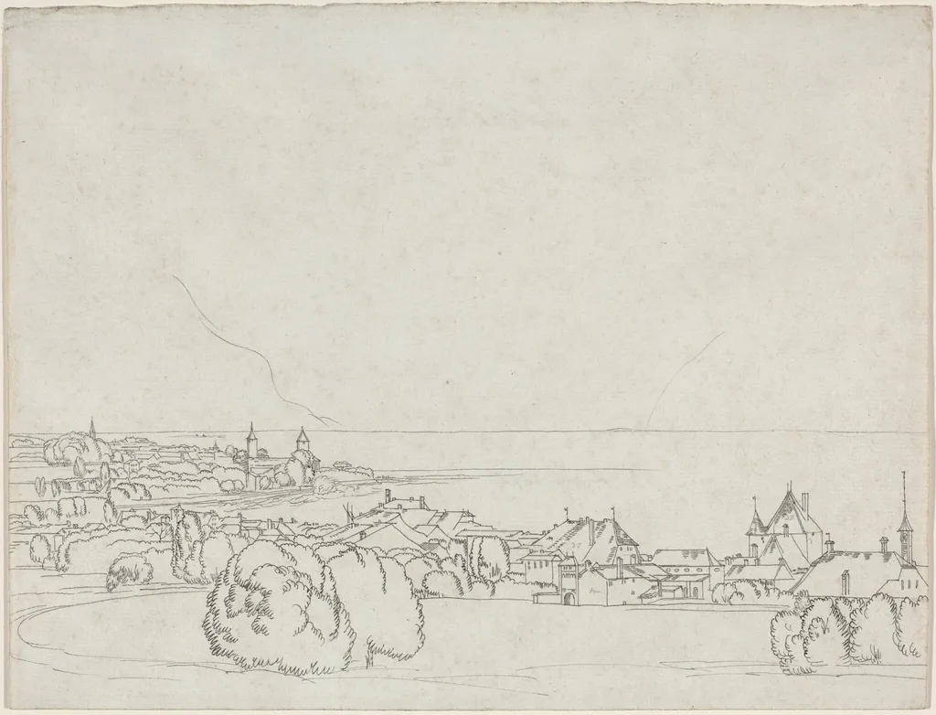 A View of Vevey with La Tour de Peilz in the Distance, by Francis Towne, ink, 1781