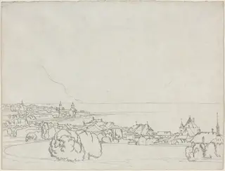 A View of Vevey with La Tour de Peilz in the Distance, by Francis Towne, ink, 1781