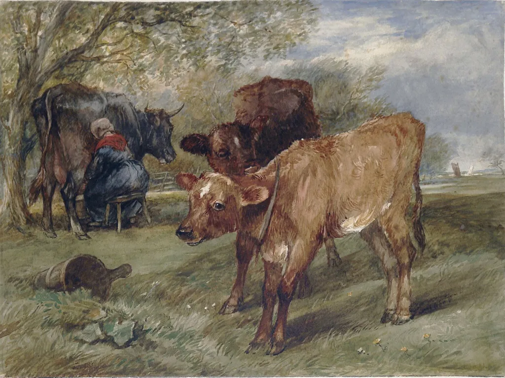 Calves, by Arthur James Stark, watercolor, 1850