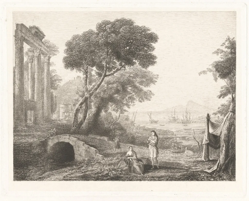 Italian Landscape, by Maxime Lalanne, ink, 1865