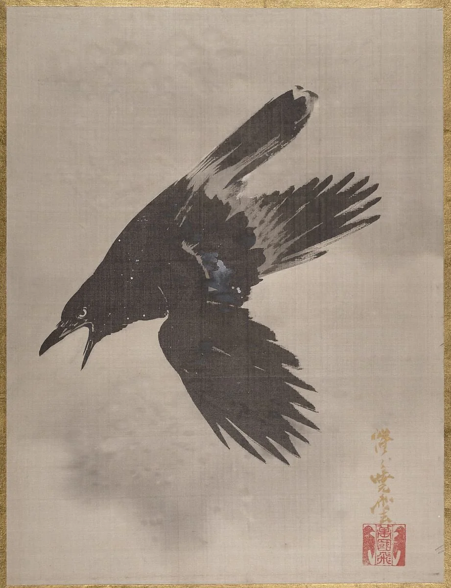 雪中鴉図|Crow Flying in the Snow, detail