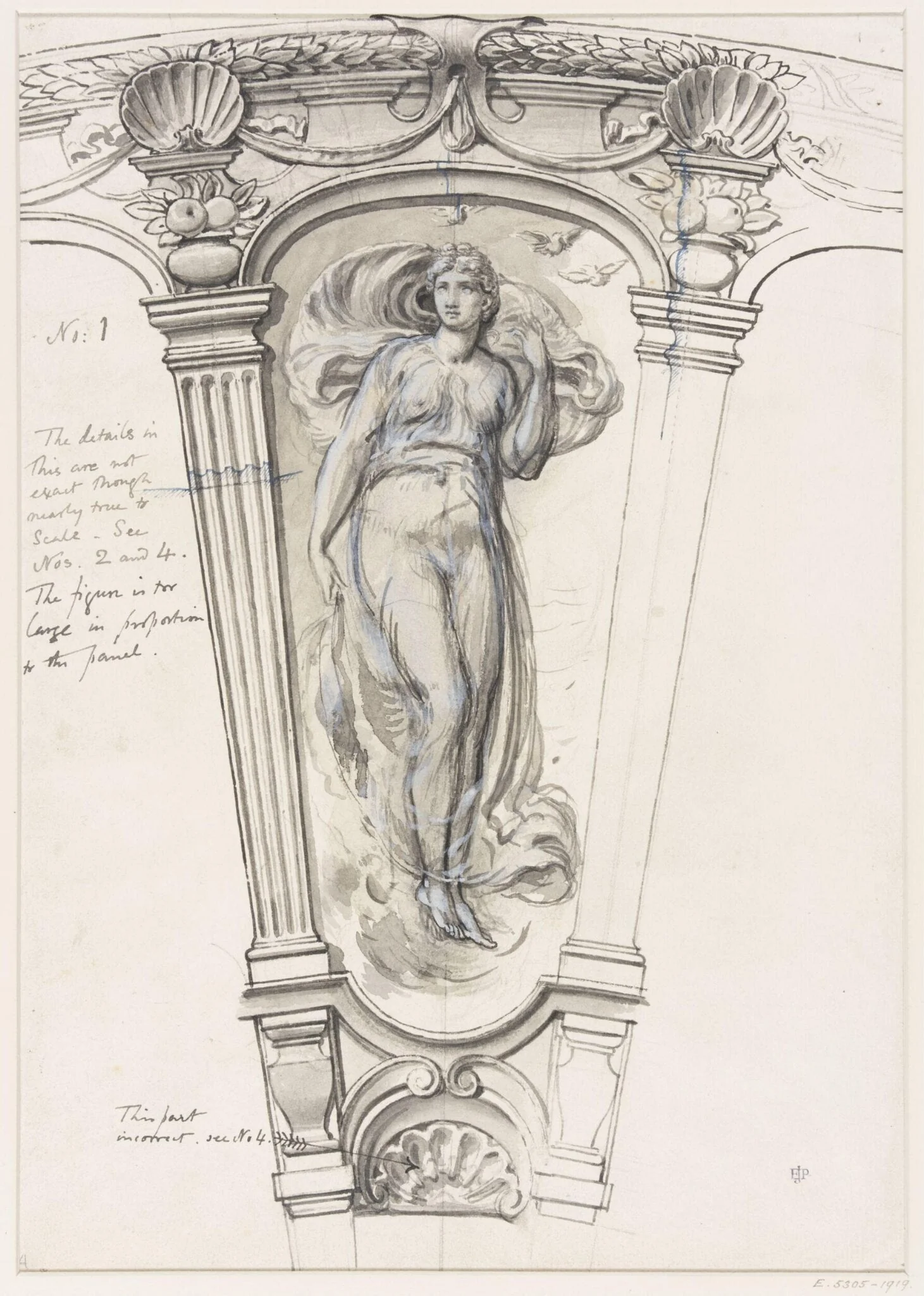 Measured drawing of a section of the design, E. 5303-1919, detail