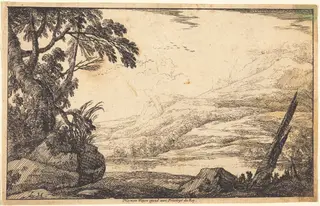 Mountainous Landscape, by Laurent de La Hyre, ink, 1640