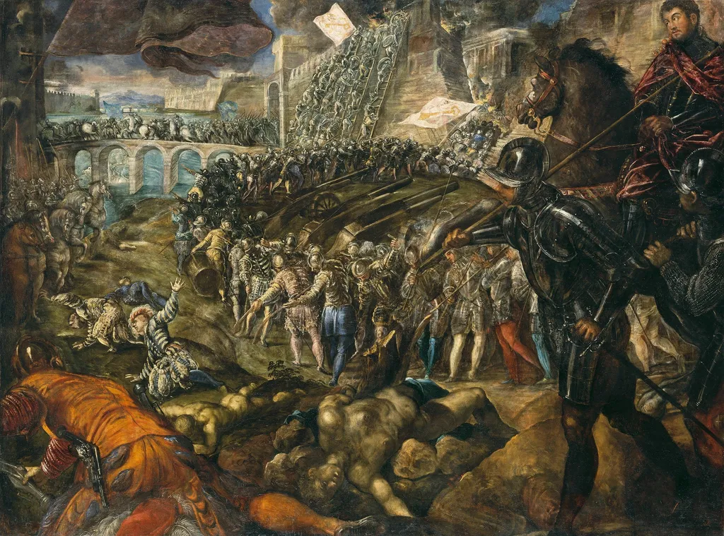 The Capture of Parma by Federico II, by Jacopo Tintoretto, oil, 1590