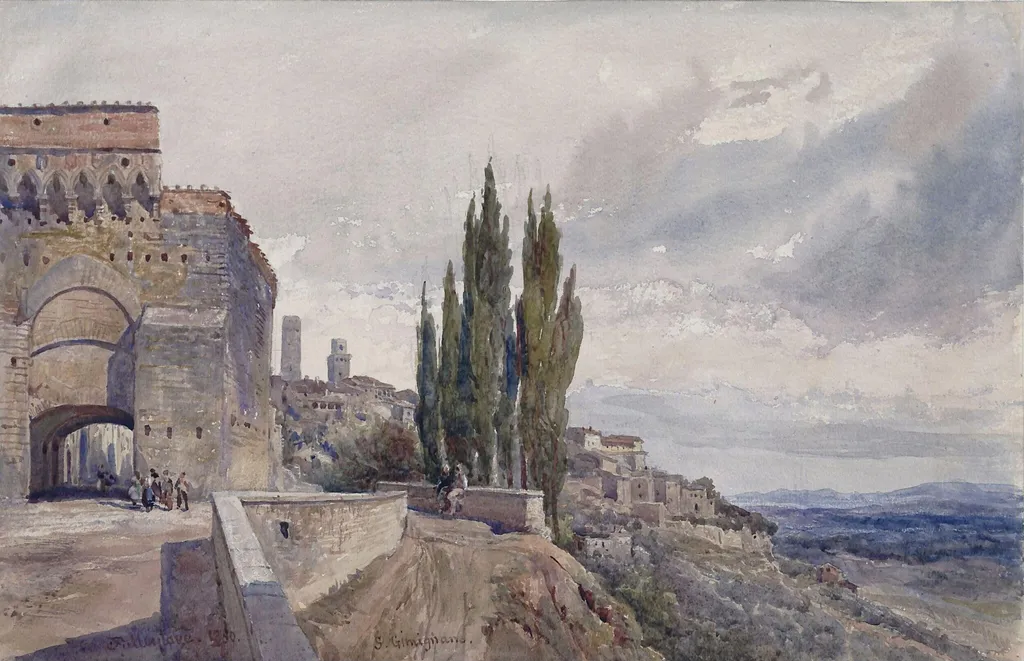 San Gimignano, Near Siena, Italy, by Fulleylove, watercolor, 1880