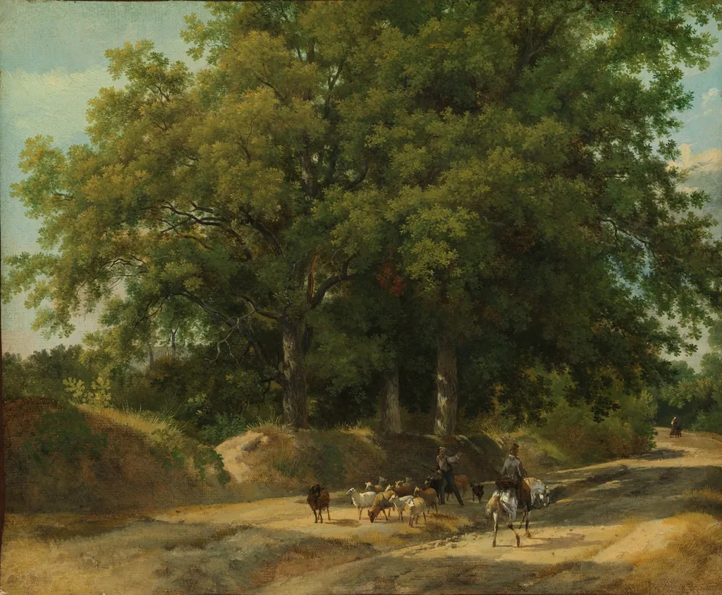 A Shepherd and a Rider on a Country Lane, by Auguste-Xavier Leprince, unspecified, 1823