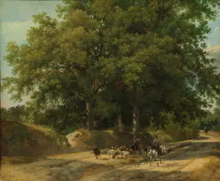 A Shepherd and a Rider on a Country Lane, by Auguste-Xavier Leprince, unspecified, 1823