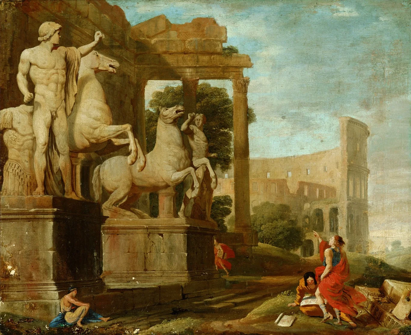 Ruinenlandschaft mit Dioskuren und Kolosseum, detail