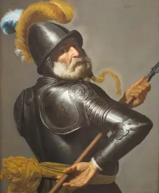 Man in Armour Holding a Pike, by Jan van Bijlert, oil, 1630