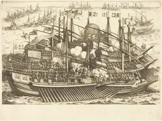 The First Naval Battle, by Jacques Callot, ink, 1614
