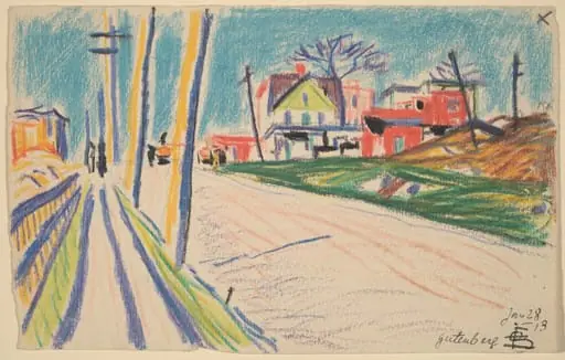 Street in the Bronx, by Oscar F. Bluemner, crayon, 1913