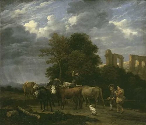 Shepherds in landscape with acquaduct, detail