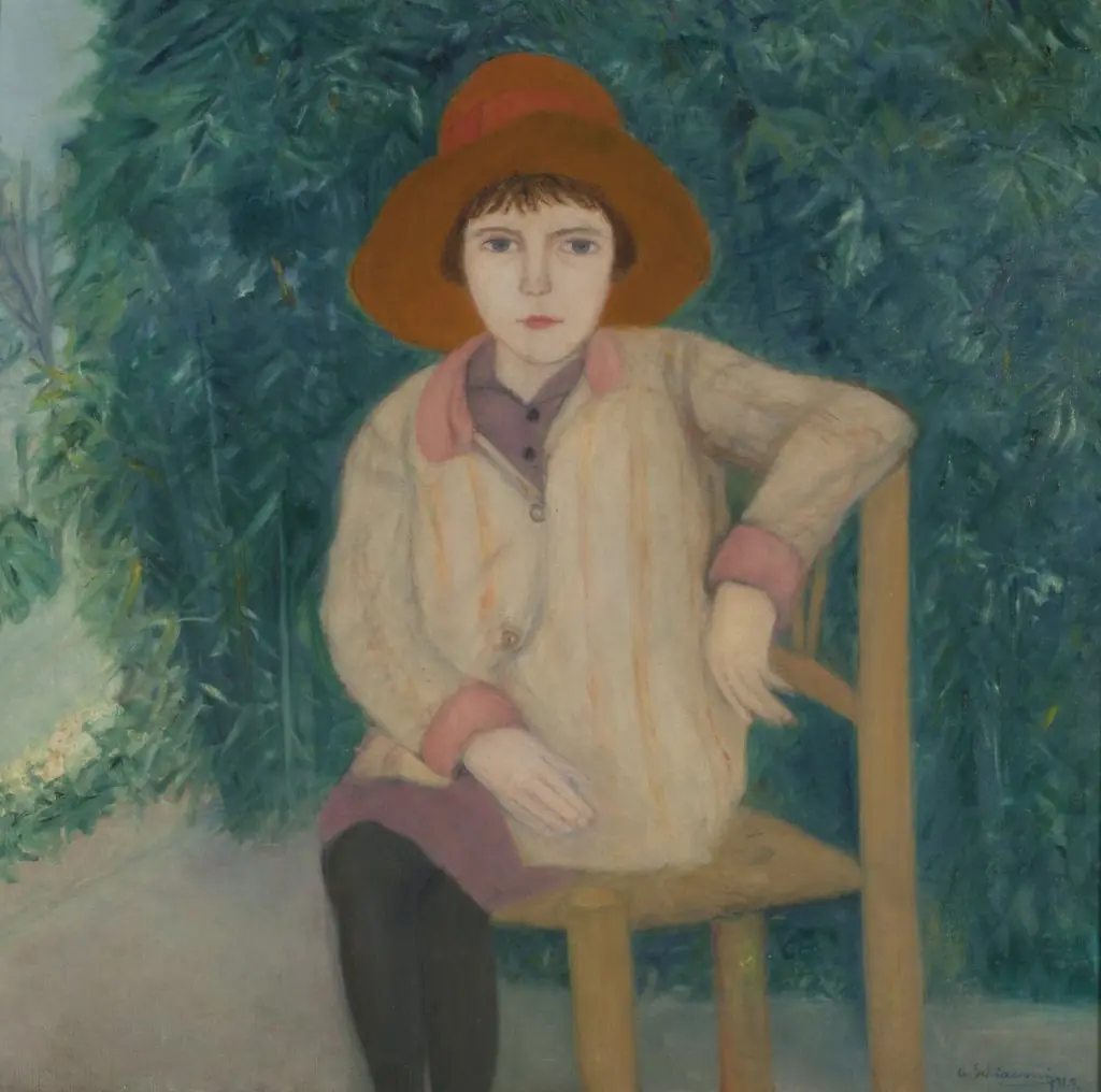 Sitting Girl, by Augusto Schiavoni, oil, 1929