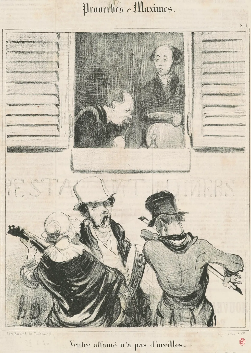 Ventre affamé n'a pas d'orleilles, by Honoré Daumier, ink, 1840