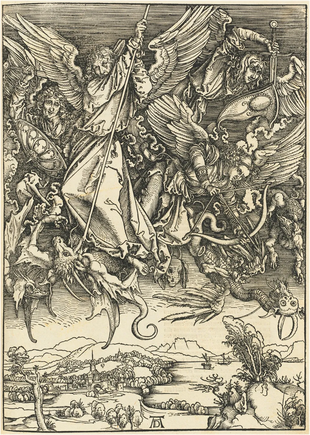 Saint Michael Fighting the Dragon, by Albrecht Dürer, ink, 1497