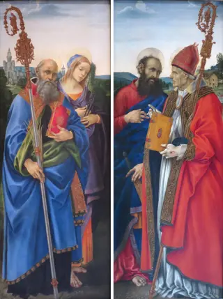Saints Benedict and Apollonia (left) and Saints Paul and Frediano (right), by Filippino Lippi, unspecified, 1492