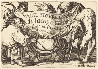 Frontispiece for "Varie Figure Gobbi" (Various Hunchback Figures), by Jacques Callot, ink, 1622