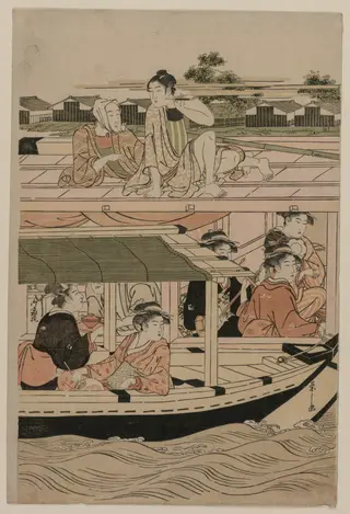 Print from Pleasure Boats on the Sumida River beneath Shin-Ōhashi Bridge, by Chôbunsai Eishi, 1792