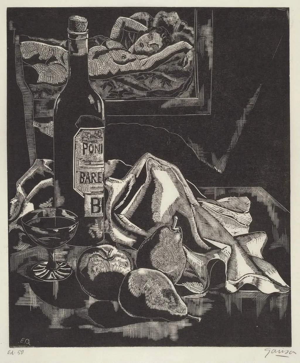Still Life With Figure, by Emil Ganso, ink, 1930