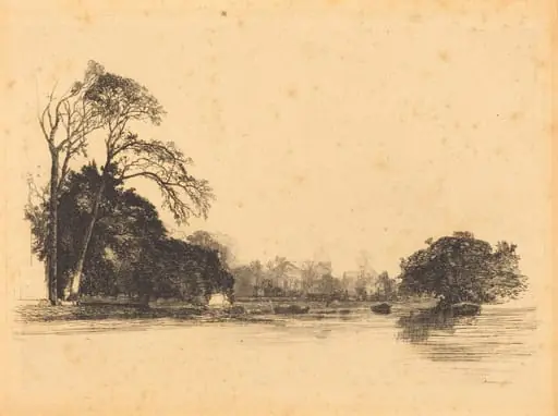 Banks of the Tamise, by Maxime Lalanne, ink, 1869