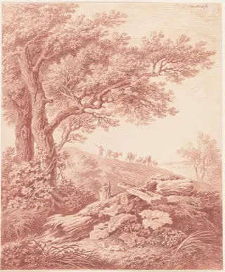 Ancient Trees in a Pastoral Landscape, by Carl Philipp Schallhas, chalk, 1792